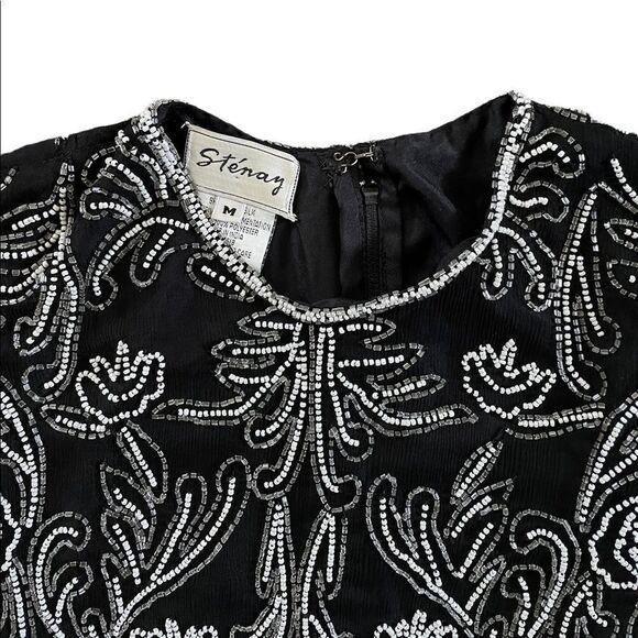 Vintage Stenay Beaded Formal Blouse Black with Clear and White Beads medium - Picture 3 of 5